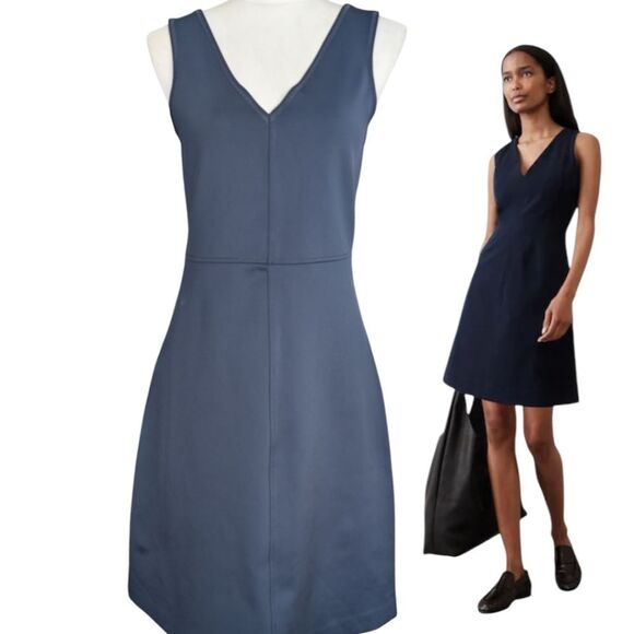 Banana Republic navy fit and flare v neck midi dress size S Tall - Picture 1 of 9